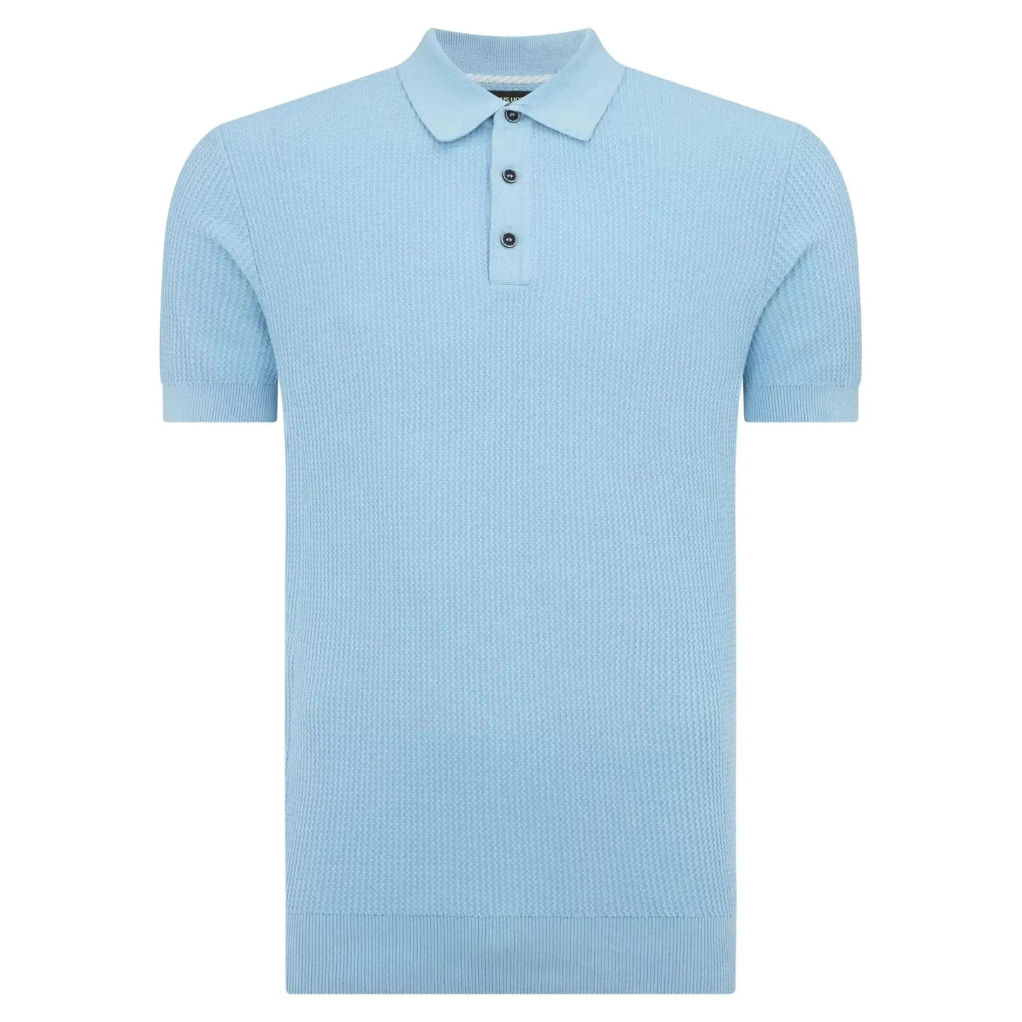 Buy Remus Uomo 3-Button Textured Polo - Sky Blue | Short-Sleeved Polo Shirtss at Woven Durham