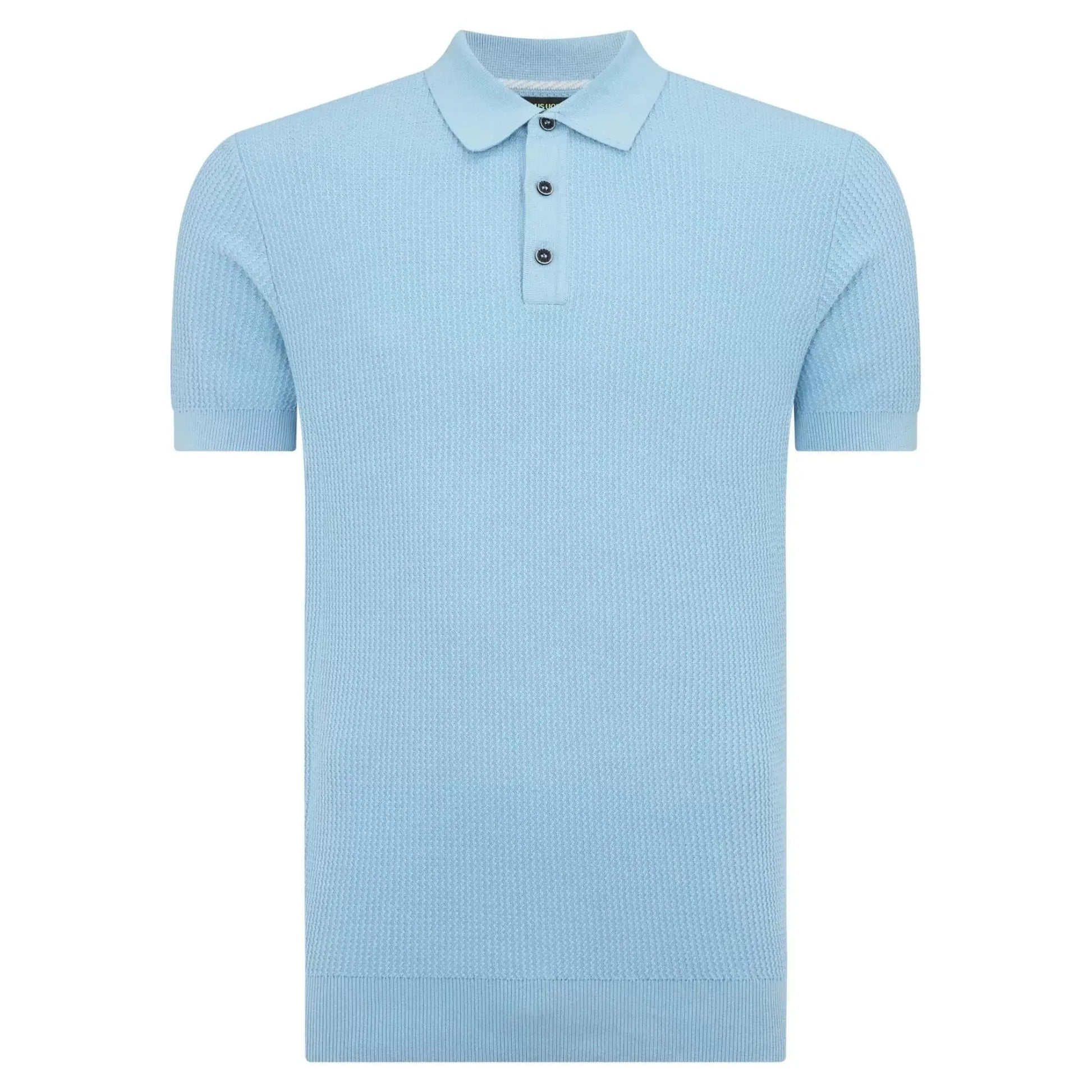 Buy Remus Uomo 3-Button Textured Polo - Sky Blue | Short-Sleeved Polo Shirtss at Woven Durham