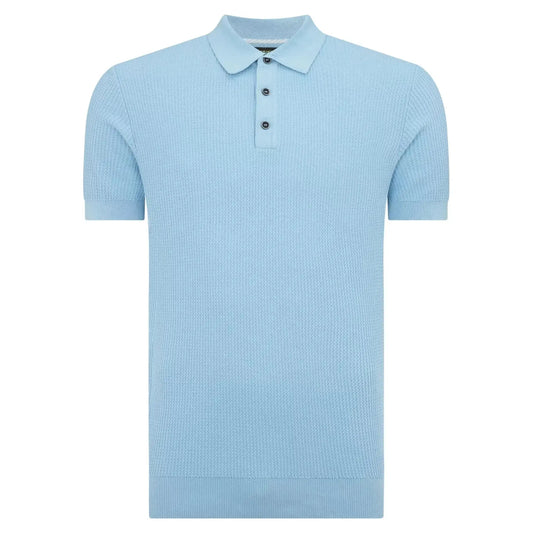 Buy Remus Uomo 3-Button Textured Polo - Sky Blue | Short-Sleeved Polo Shirtss at Woven Durham