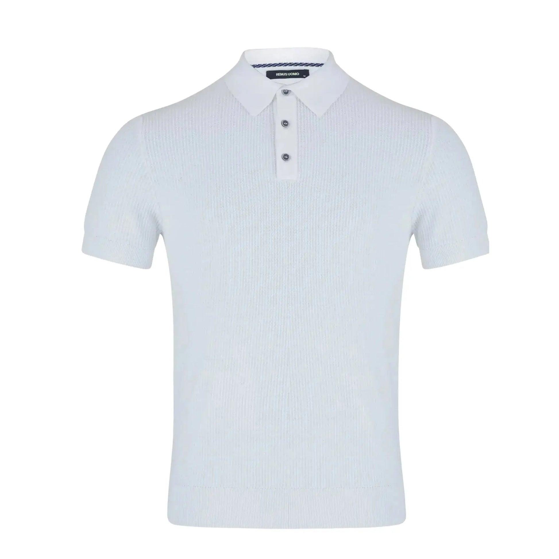 Buy Remus Uomo 3-Button Textured Polo - White | Short-Sleeved Polo Shirtss at Woven Durham
