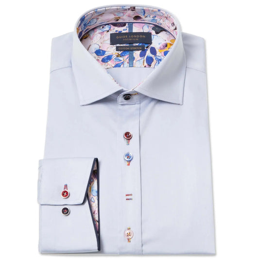 Buy Guide London Abstract Floral Print Cut Away Collar Shirt - Sky Blue | Long-Sleeved Shirtss at Woven Durham
