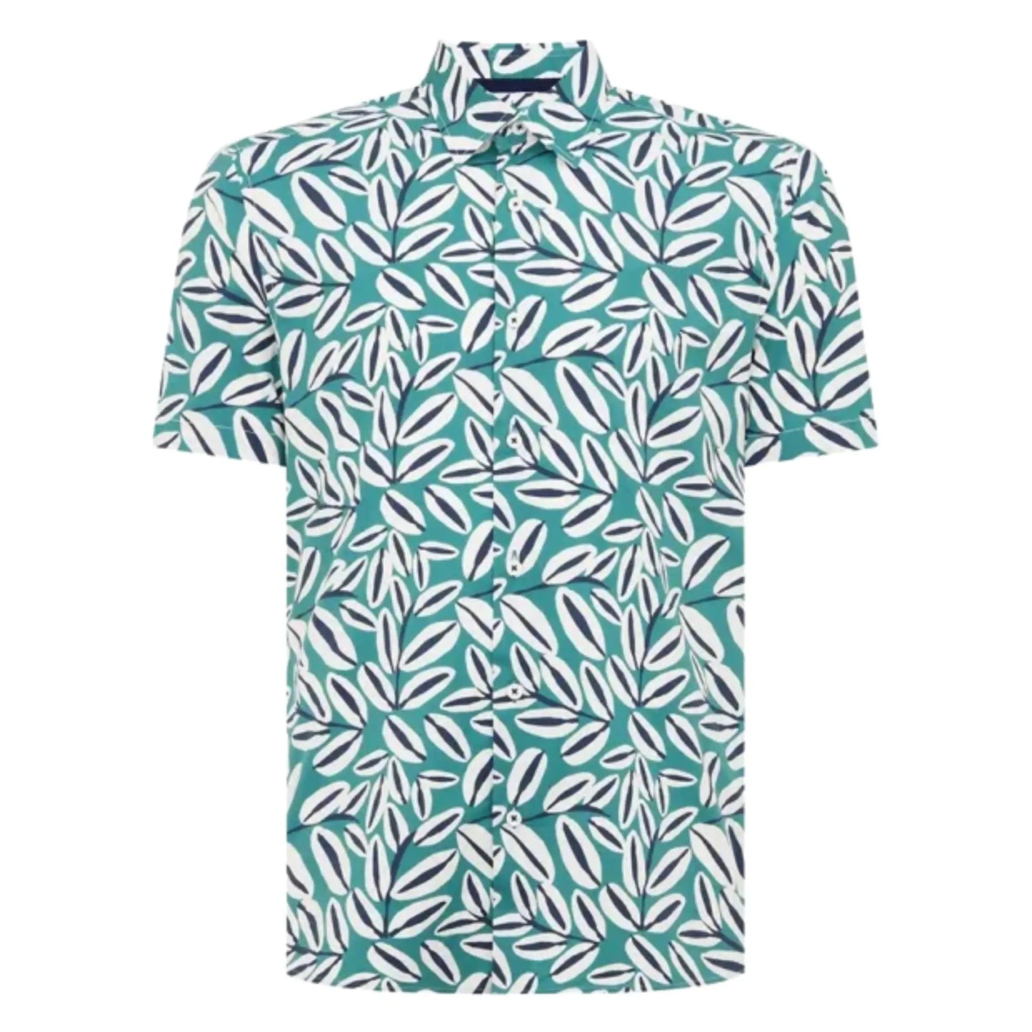 Buy Remus Uomo Abstract Leaf Print Short-Sleeve Shirt - Green | Short-Sleeved Polo Shirtss at Woven Durham