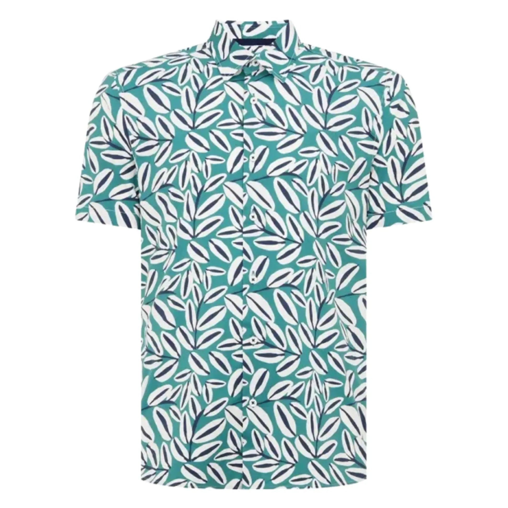 Buy Remus Uomo Abstract Leaf Print Short-Sleeve Shirt - Green | Short-Sleeved Polo Shirtss at Woven Durham