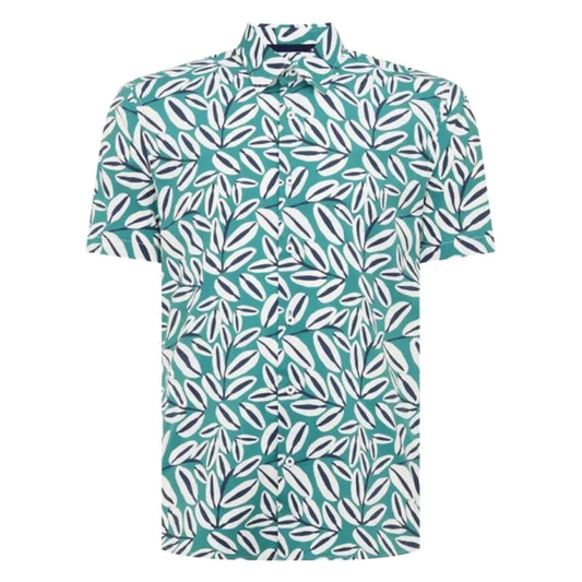 Buy Remus Uomo Abstract Leaf Print Short-Sleeve Shirt - Green | Short-Sleeved Polo Shirtss at Woven Durham
