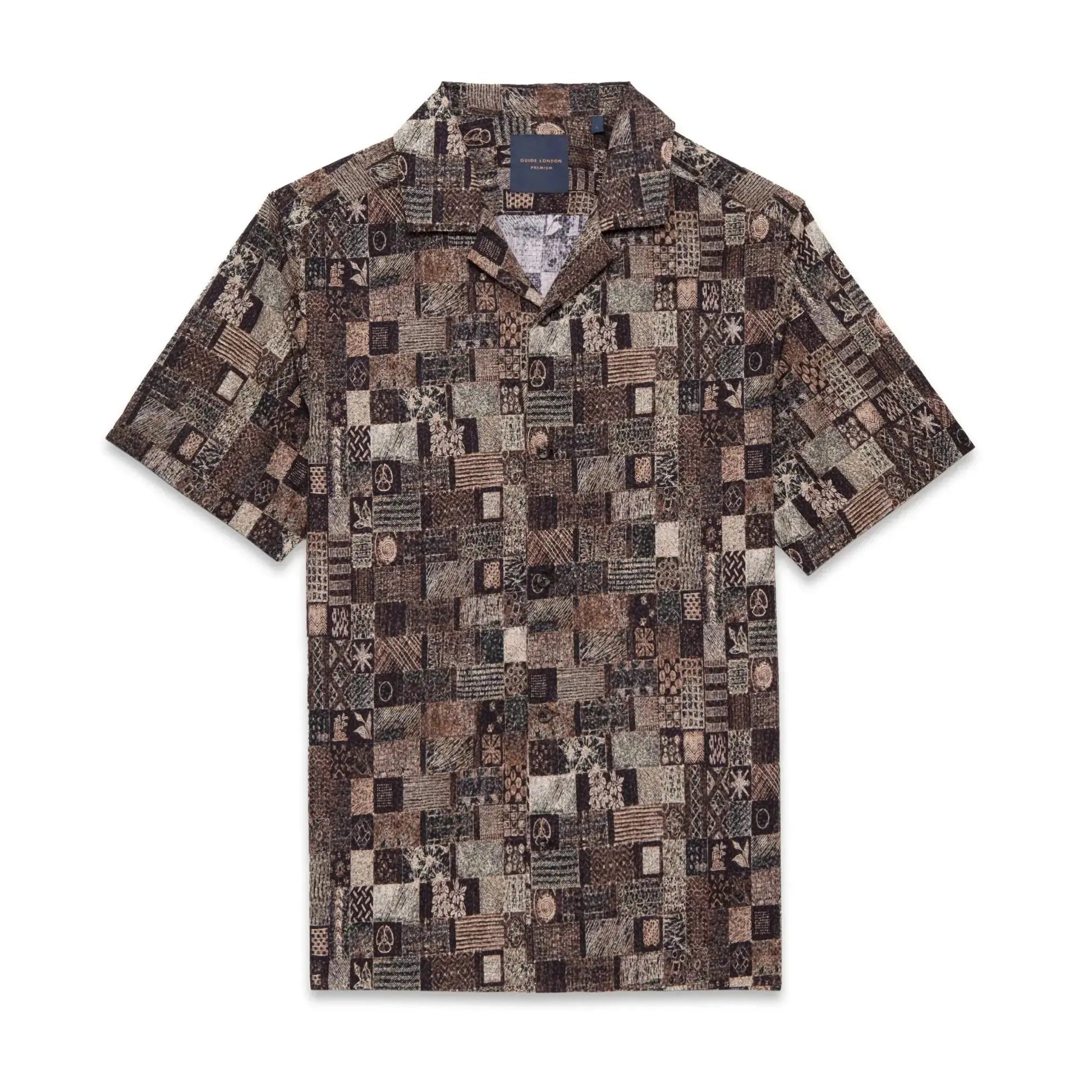Buy Guide London Abstract Patch Print Shirt - Brown/Black | Short-Sleeved Shirtss at Woven Durham