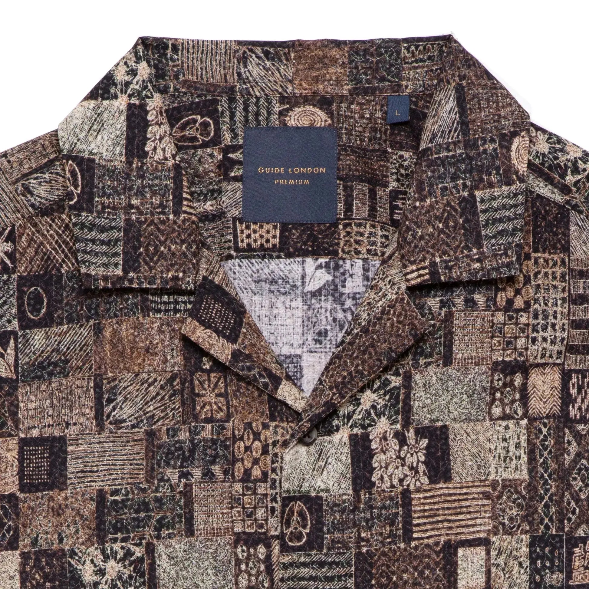 Buy Guide London Abstract Patch Print Shirt - Brown/Black | Short-Sleeved Shirtss at Woven Durham