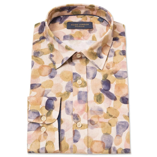Buy Guide London Abstract Print On Soft Linen Cotton Shirt - Beige | Long-Sleeved Shirtss at Woven Durham