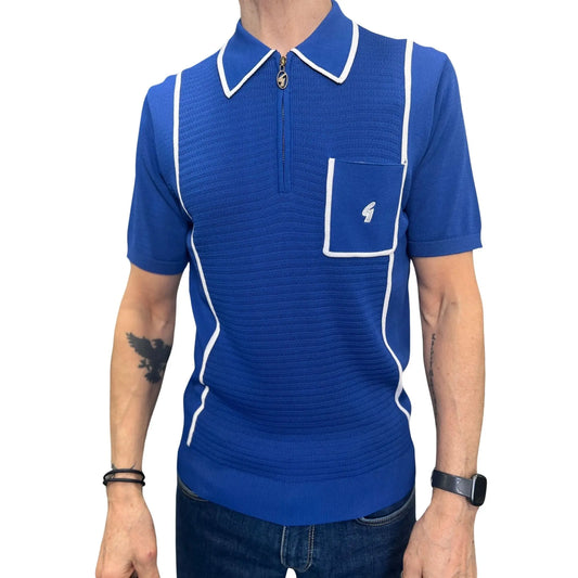Buy Gabicci Vintage Alfeo Zip Knitted Polo Shirt - Sapphire | Short-Sleeved Polo Shirtss at Woven Durham