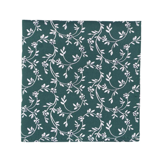 Buy L.A. Smith Bottle Green Leafy Floral Pocket Square | Polyester Pocket Squaress at Woven Durham