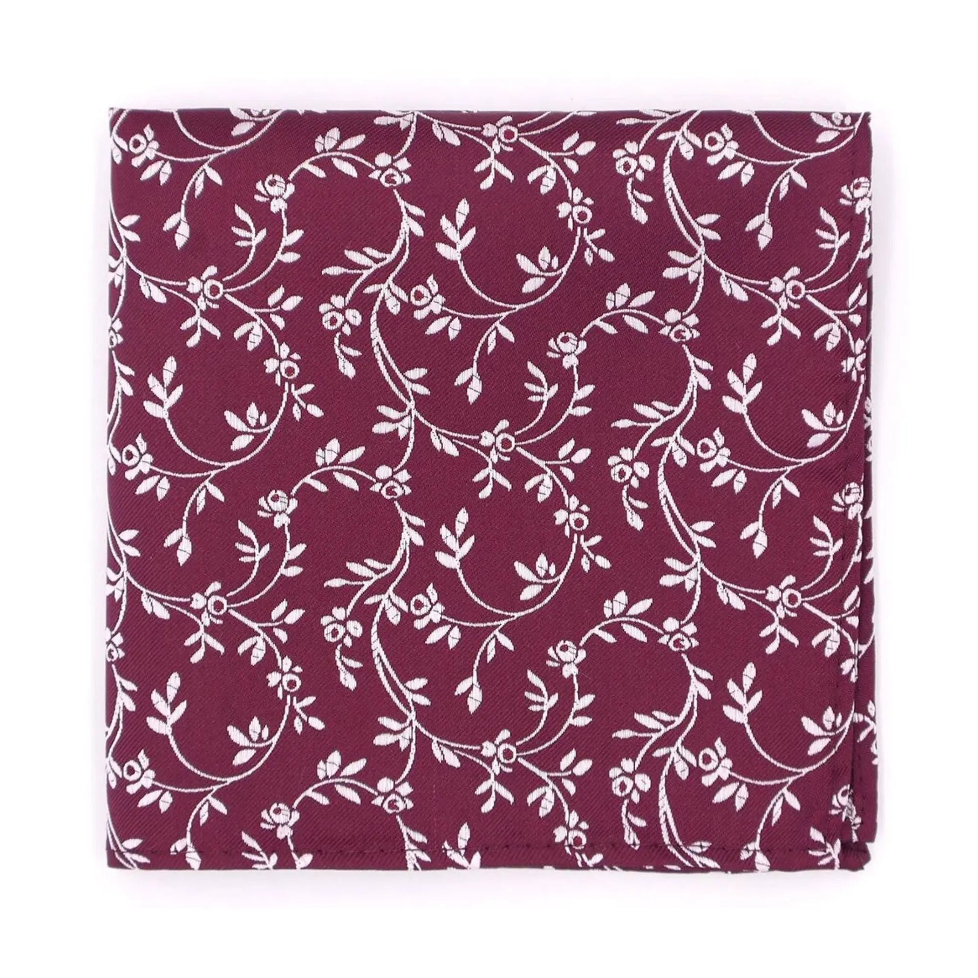 Buy L.A. Smith Burgundy Leafy Floral Pocket Square | Polyester Pocket Squaress at Woven Durham
