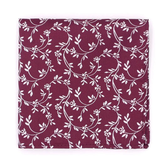 Buy L.A. Smith Burgundy Leafy Floral Pocket Square | Polyester Pocket Squaress at Woven Durham