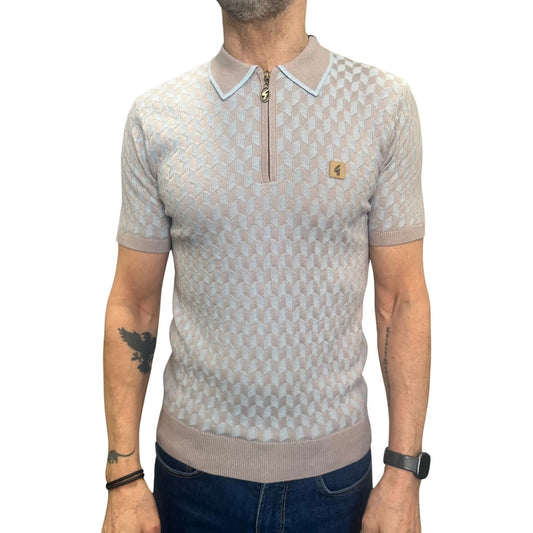 Buy Gabicci Vintage Carter Three Quarter Zip Knitted Polo Shirt - Mushroom | Short-Sleeved Polo Shirtss at Woven Durham