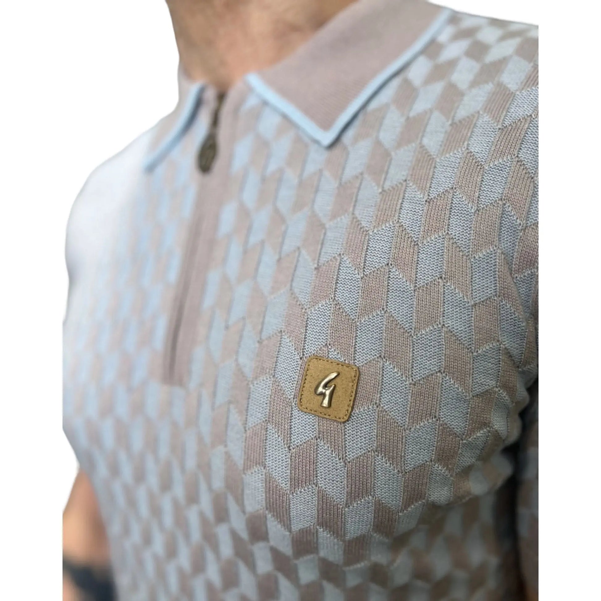 Buy Gabicci Vintage Carter Three Quarter Zip Knitted Polo Shirt - Mushroom | Short-Sleeved Polo Shirtss at Woven Durham