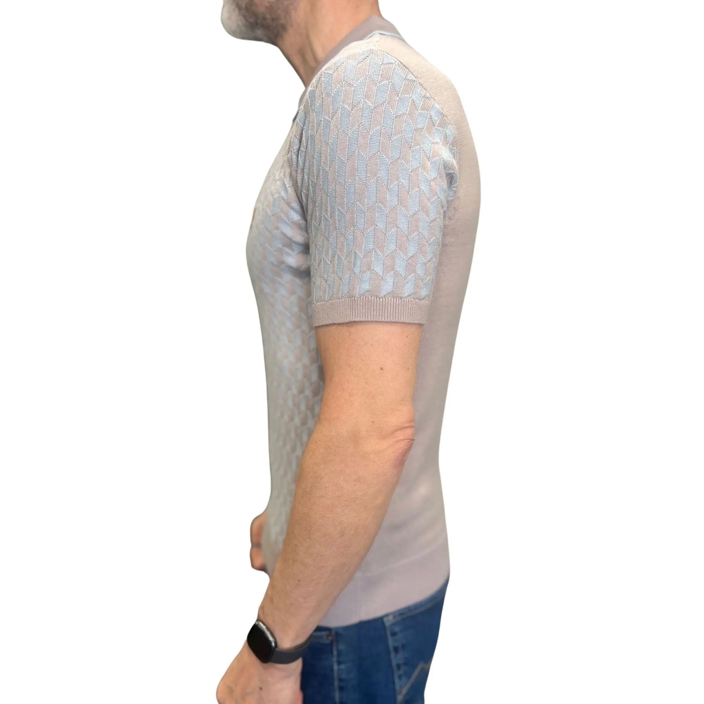 Buy Gabicci Vintage Carter Three Quarter Zip Knitted Polo Shirt - Mushroom | Short-Sleeved Polo Shirtss at Woven Durham