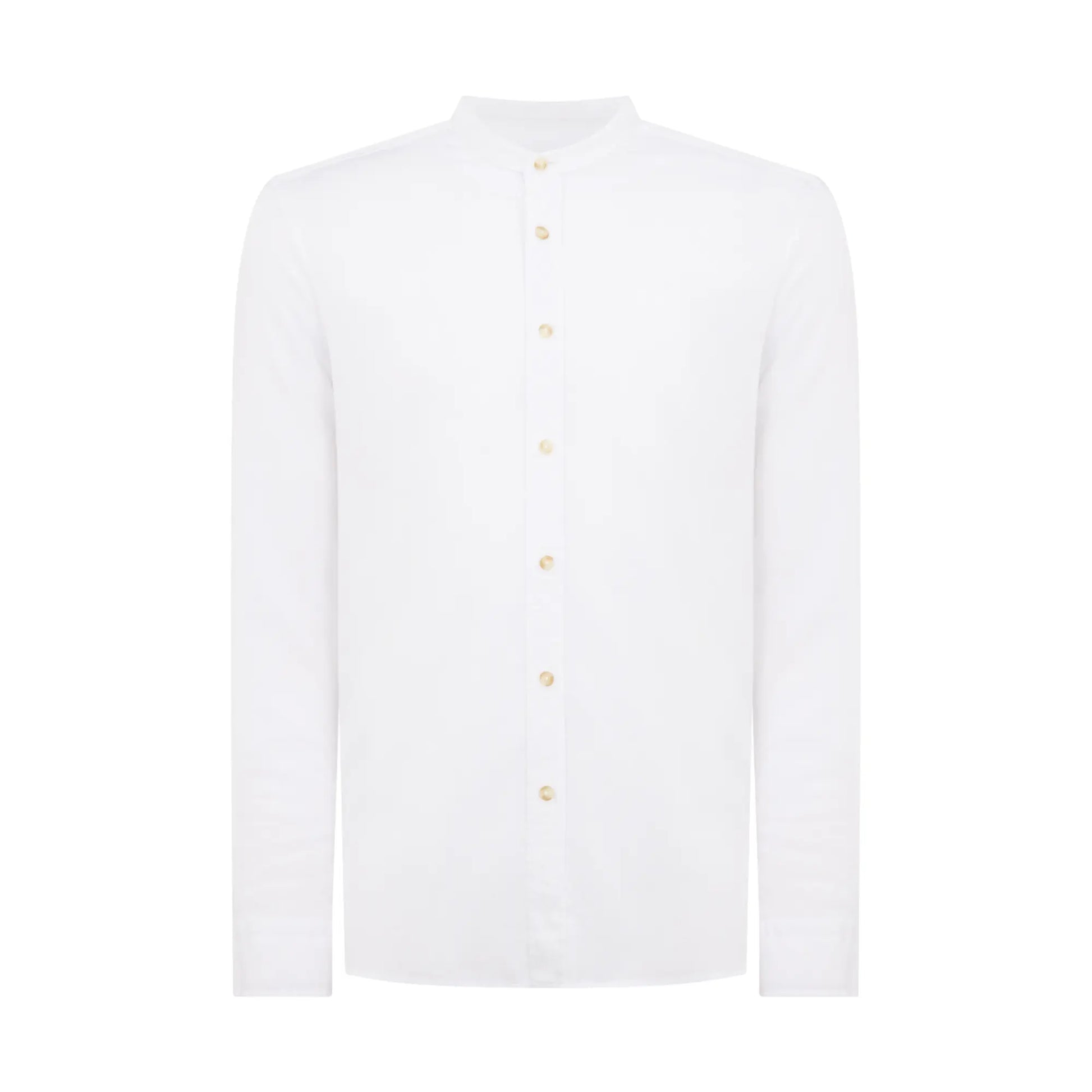 Buy Remus Uomo Cole Linen Grandad Collar Shirt - White | Long-Sleeved Shirtss at Woven Durham