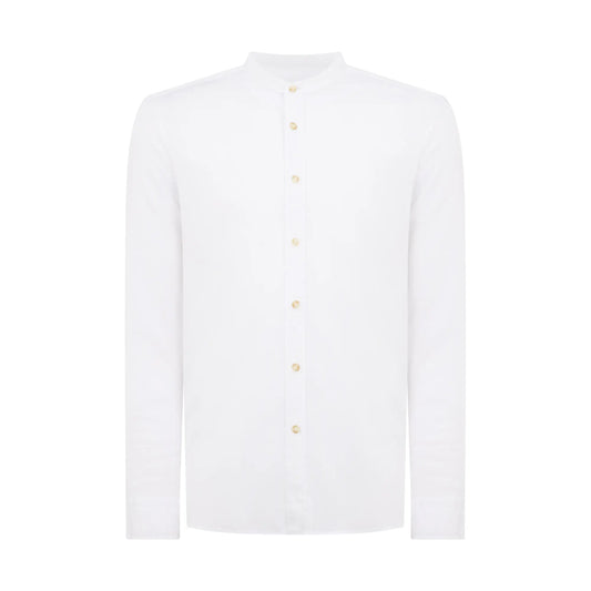 Buy Remus Uomo Cole Linen Grandad Collar Shirt - White | Long-Sleeved Shirtss at Woven Durham