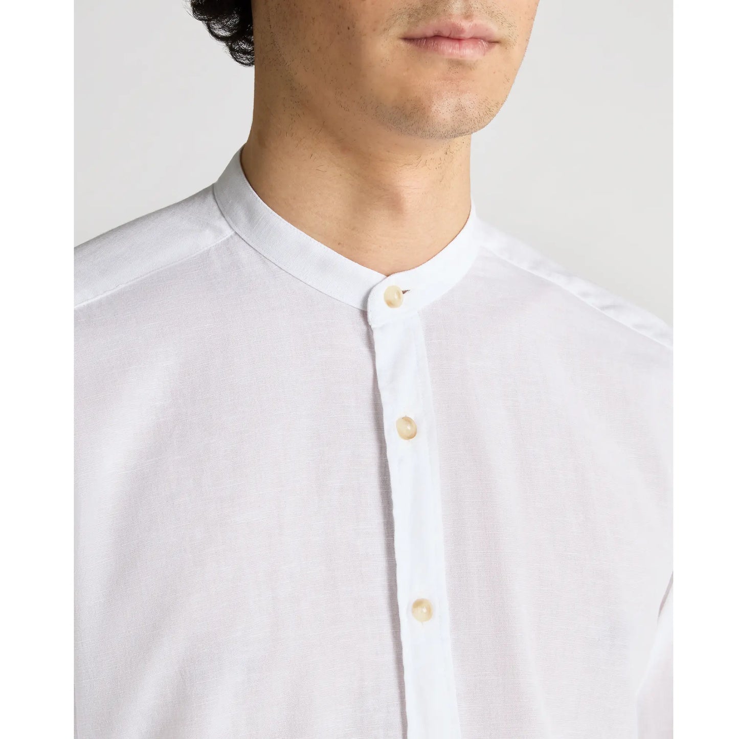 Buy Remus Uomo Cole Linen Grandad Collar Shirt - White | Long-Sleeved Shirtss at Woven Durham