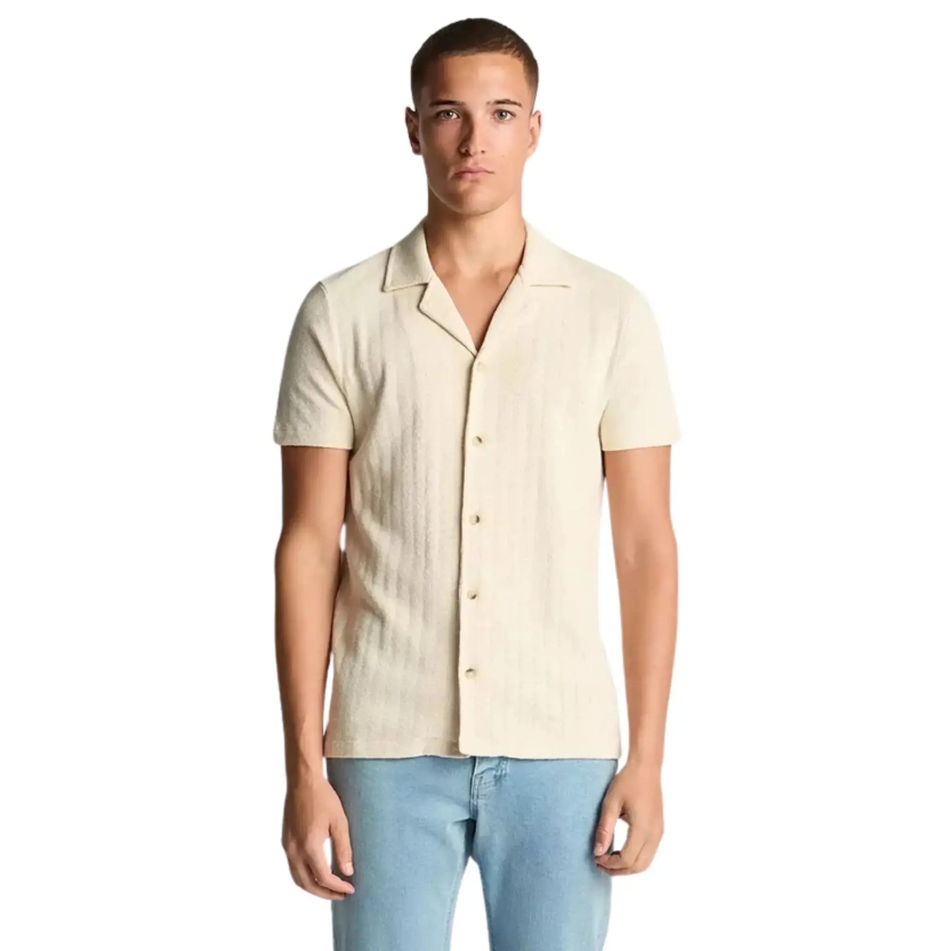 Buy Remus Uomo Cuban Collar Button-Thru Shirt - Oatmeal | Short-Sleeved Polo Shirtss at Woven Durham
