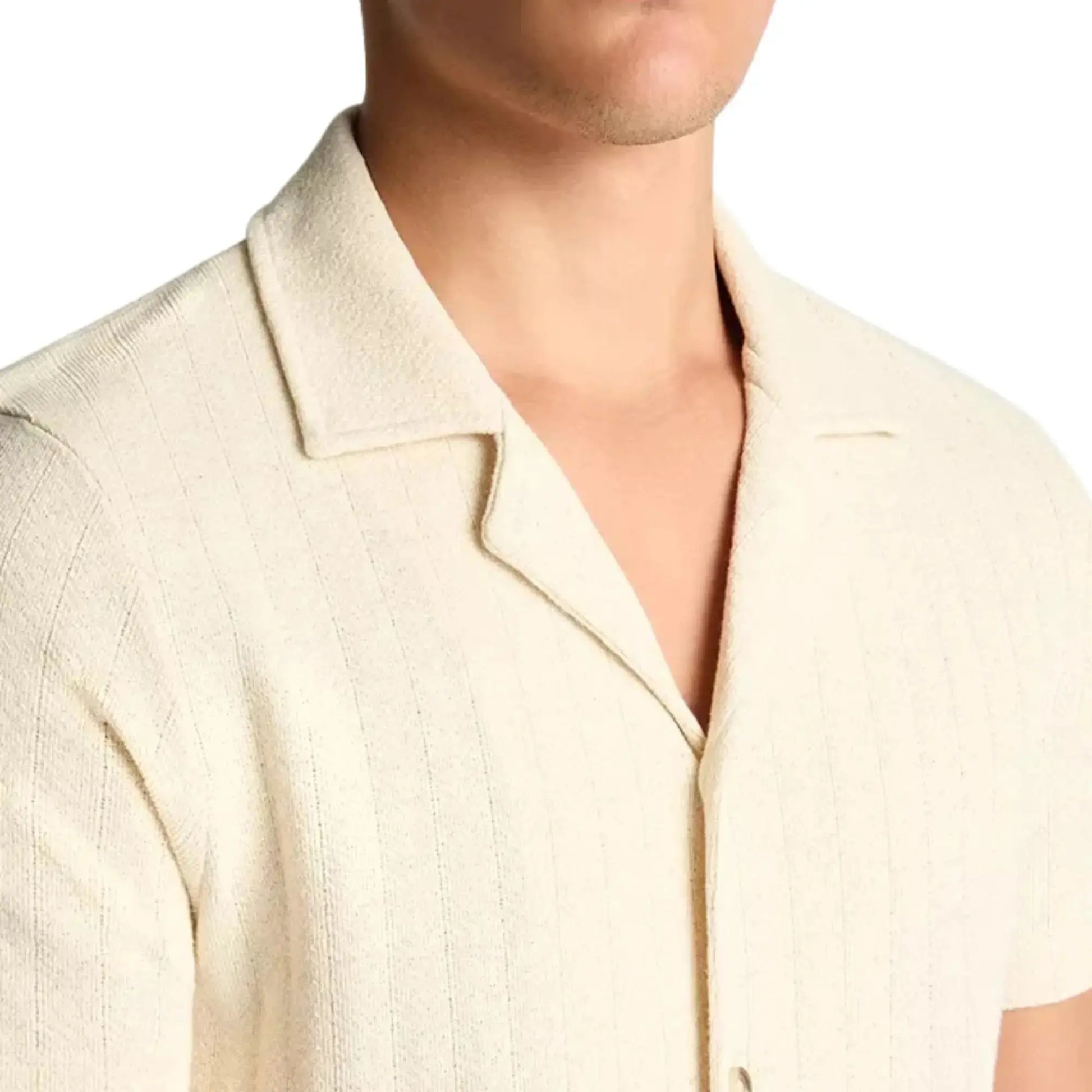 Buy Remus Uomo Cuban Collar Button-Thru Shirt - Oatmeal | Short-Sleeved Polo Shirtss at Woven Durham