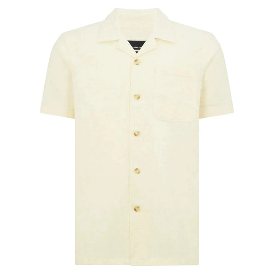 Buy Remus Uomo Cuban Collar Linen Short-Sleeve Shirt - Stone | Short-Sleeved Polo Shirtss at Woven Durham