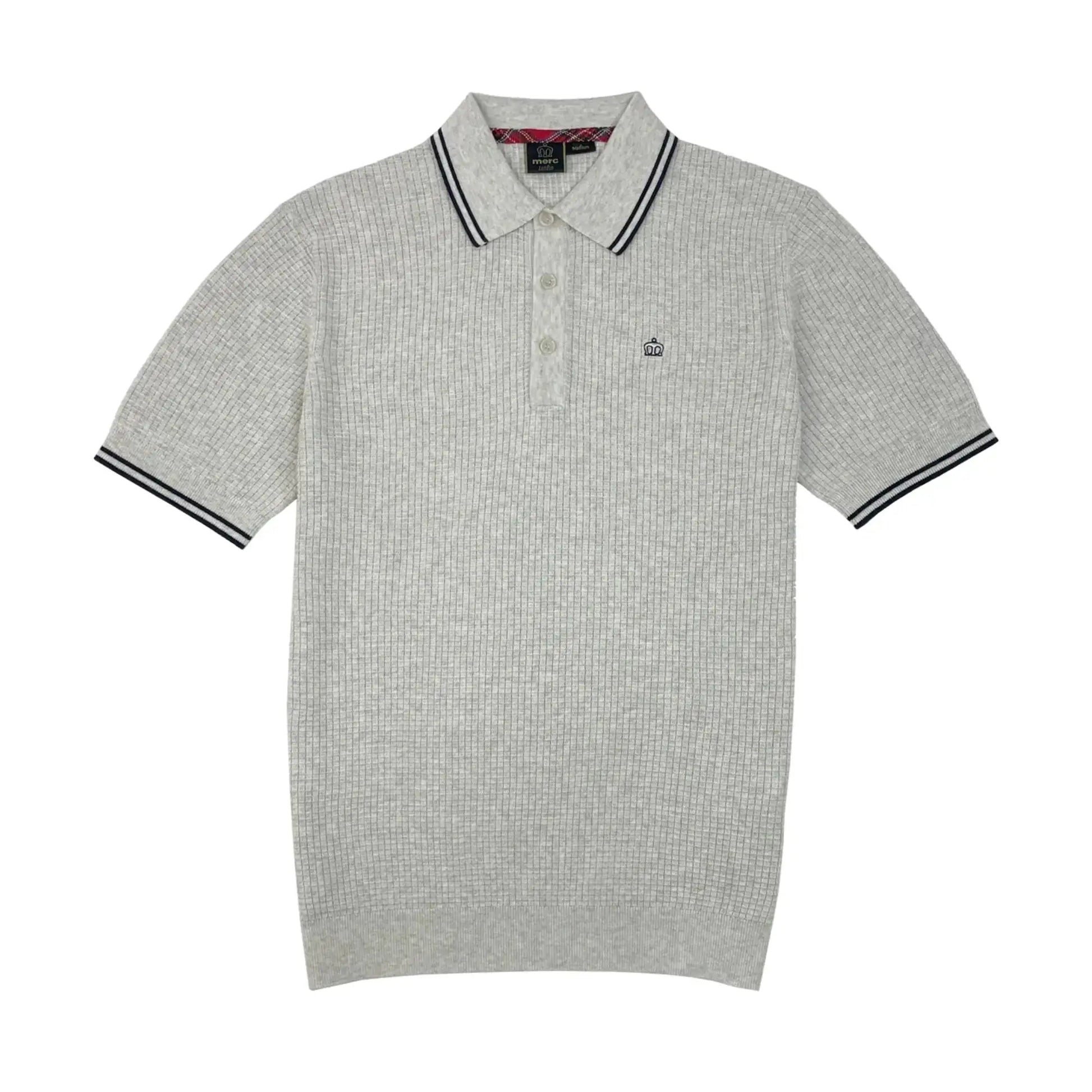 Buy Merc London Edmund Cream Marl Knitted Polo | Short-Sleeved Polo Shirtss at Woven Durham