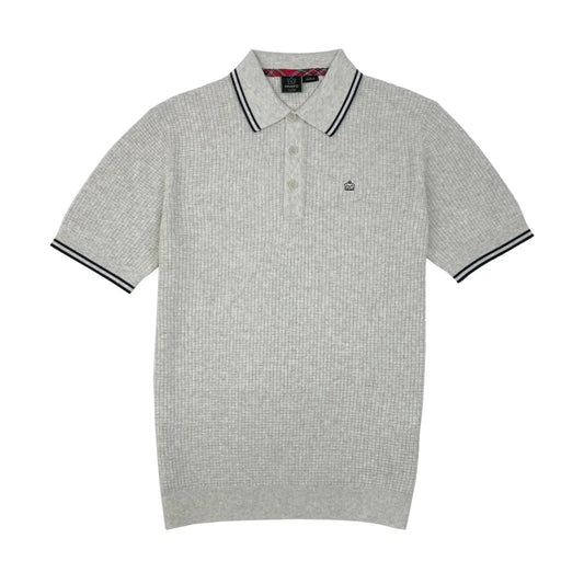 Buy Merc London Edmund Cream Marl Knitted Polo | Short-Sleeved Polo Shirtss at Woven Durham