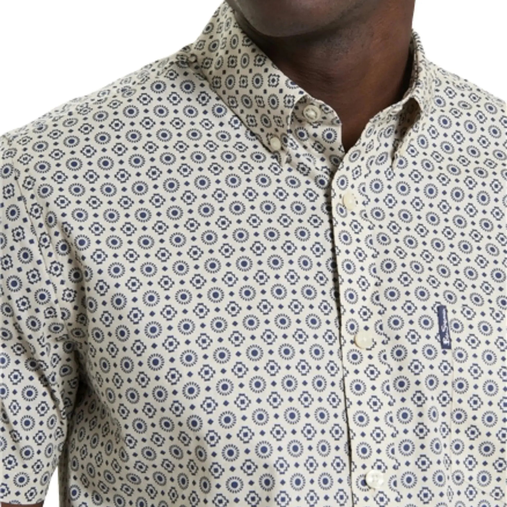 Buy Ben Sherman Geo Print Short Sleeve Shirt - Fog | Short-Sleeved Shirtss at Woven Durham