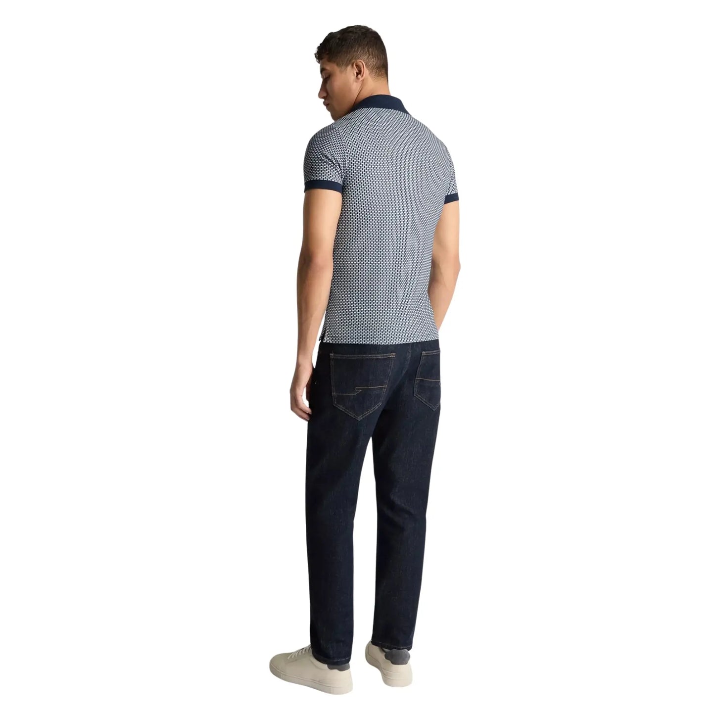 Buy Remus Uomo Geometric Pattern Knitted Polo - Navy | Short-Sleeved Polo Shirtss at Woven Durham