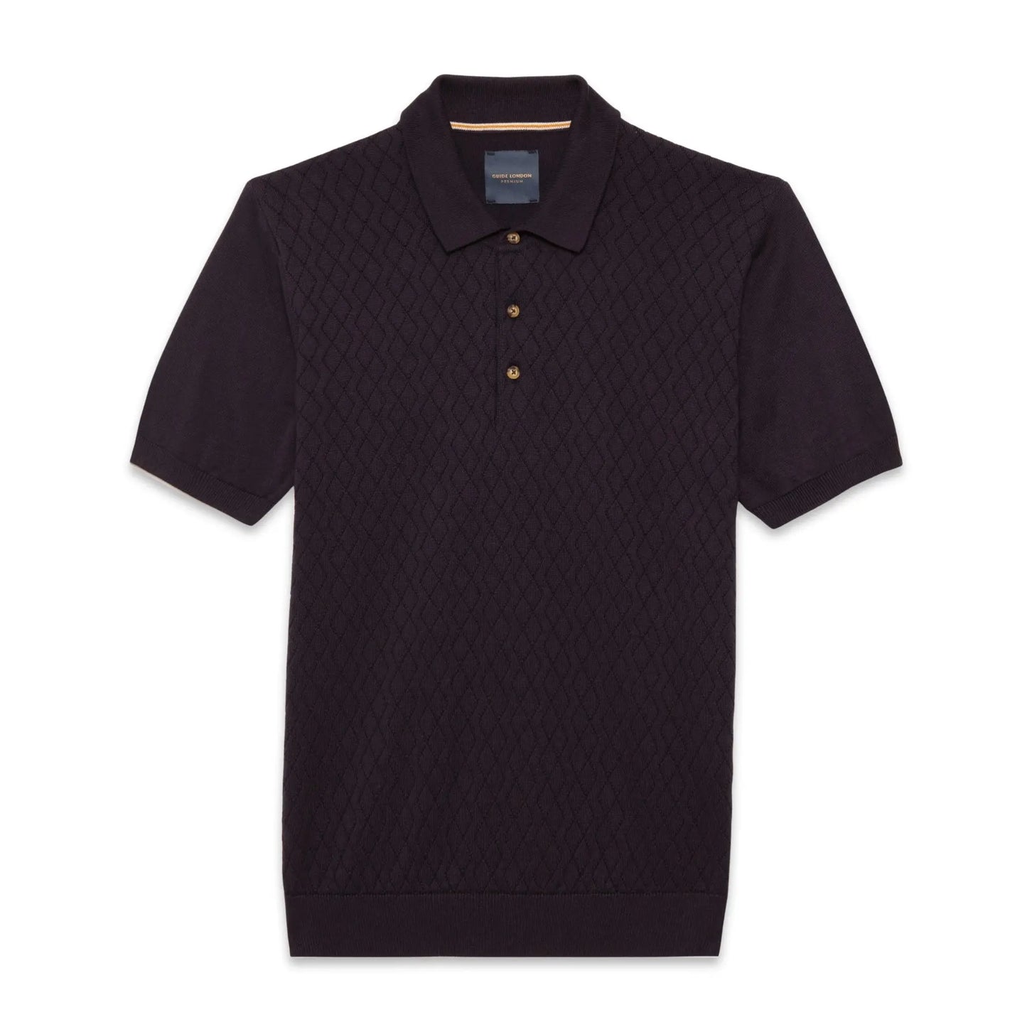 Buy Guide London Jacquard Print Short Sleeve Polo - Navy | Short-Sleeved Polo Shirtss at Woven Durham