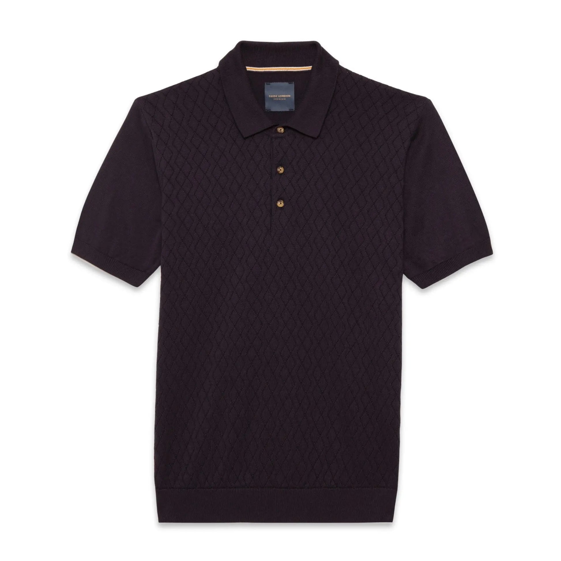Buy Guide London Jacquard Print Short Sleeve Polo - Navy | Short-Sleeved Polo Shirtss at Woven Durham
