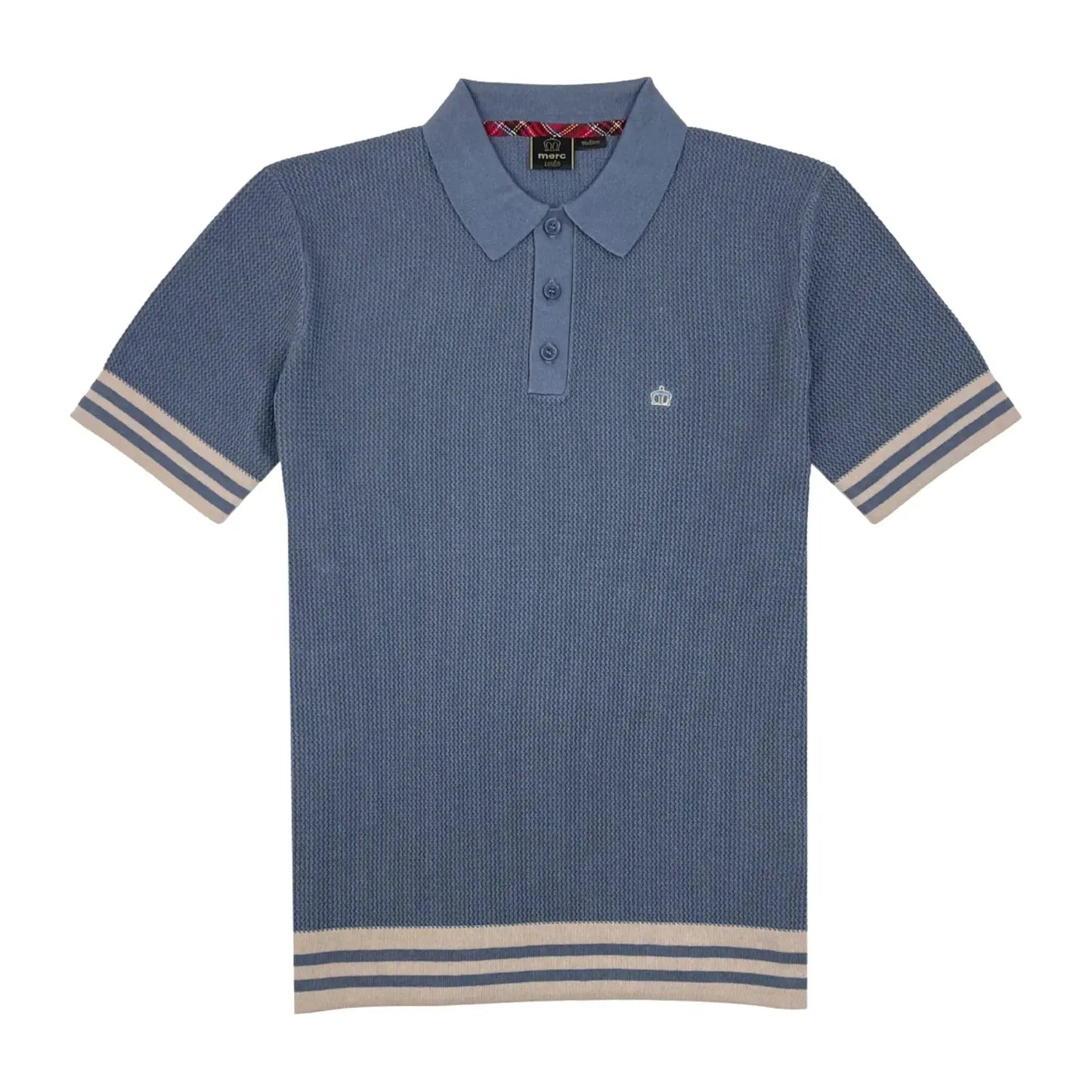 Buy Merc London Jamie Knitted Polo Shirt - Trooper Blue | Short-Sleeved Polo Shirtss at Woven Durham
