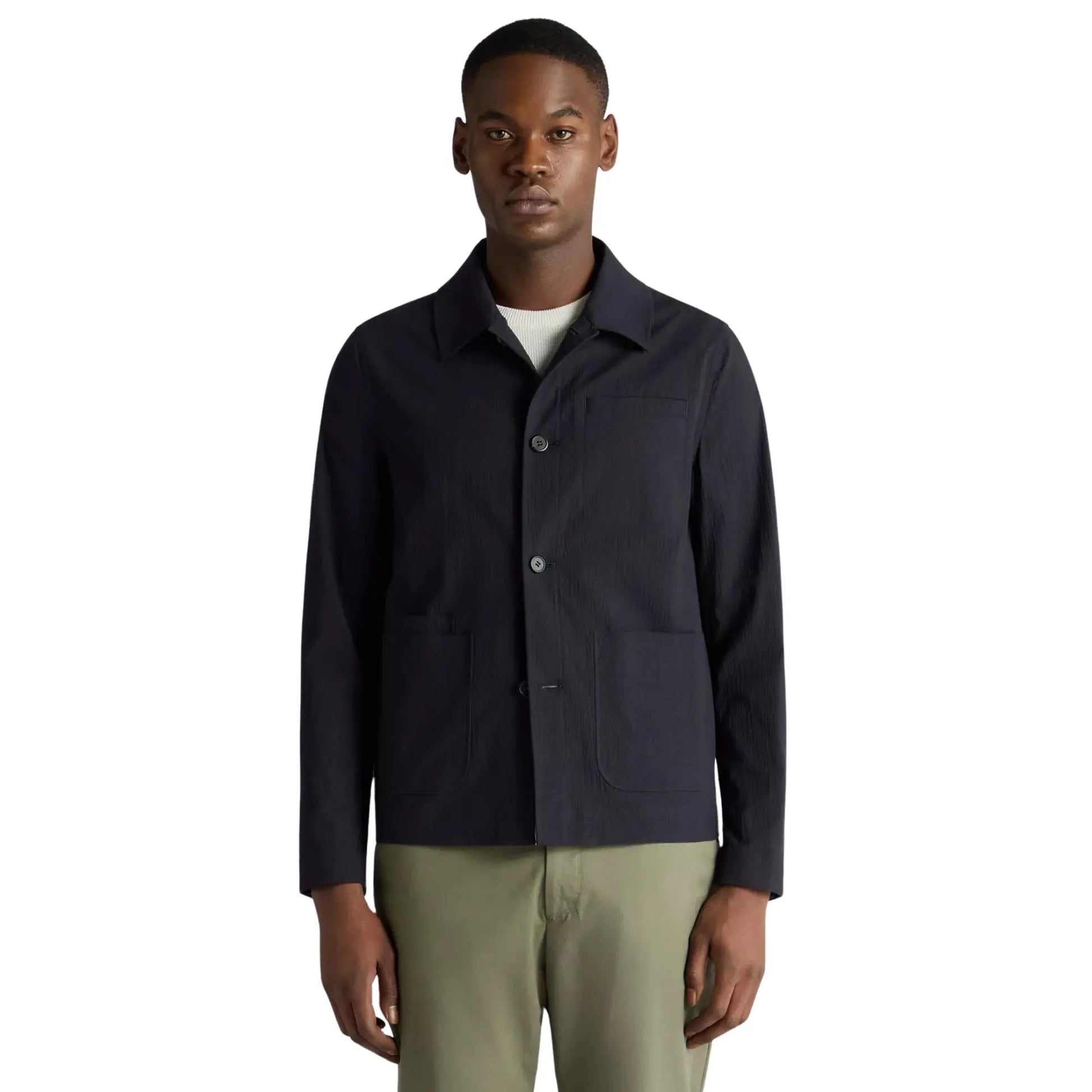 Buy Remus Uomo Keats Seersucker Jacket - Navy | Bomber Jacketss at Woven Durham