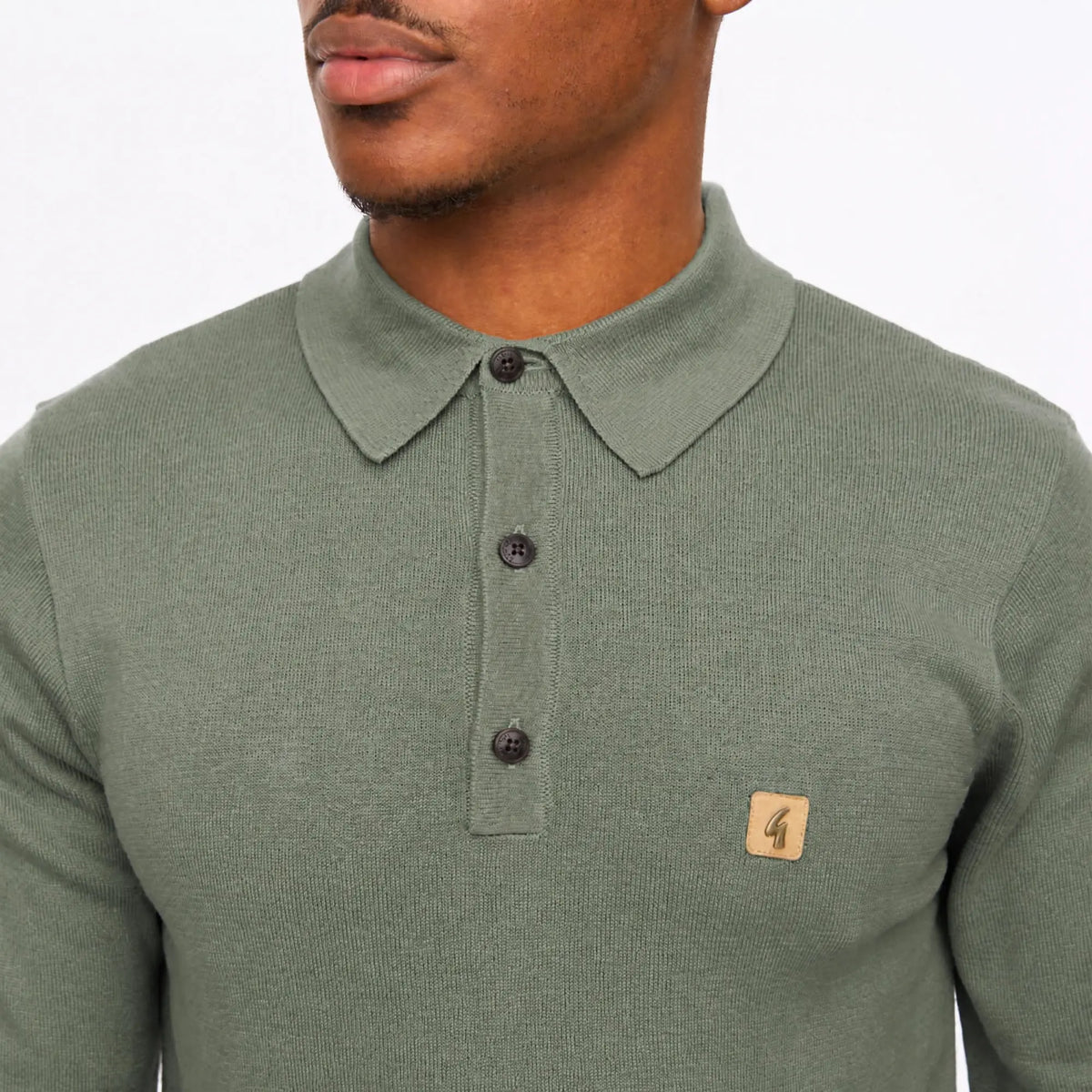 Buy Gabicci Vintage Khaki Francesco Long-Sleeved Knitted Polo | Long-Sleeved Polo Shirtss at Woven Durham