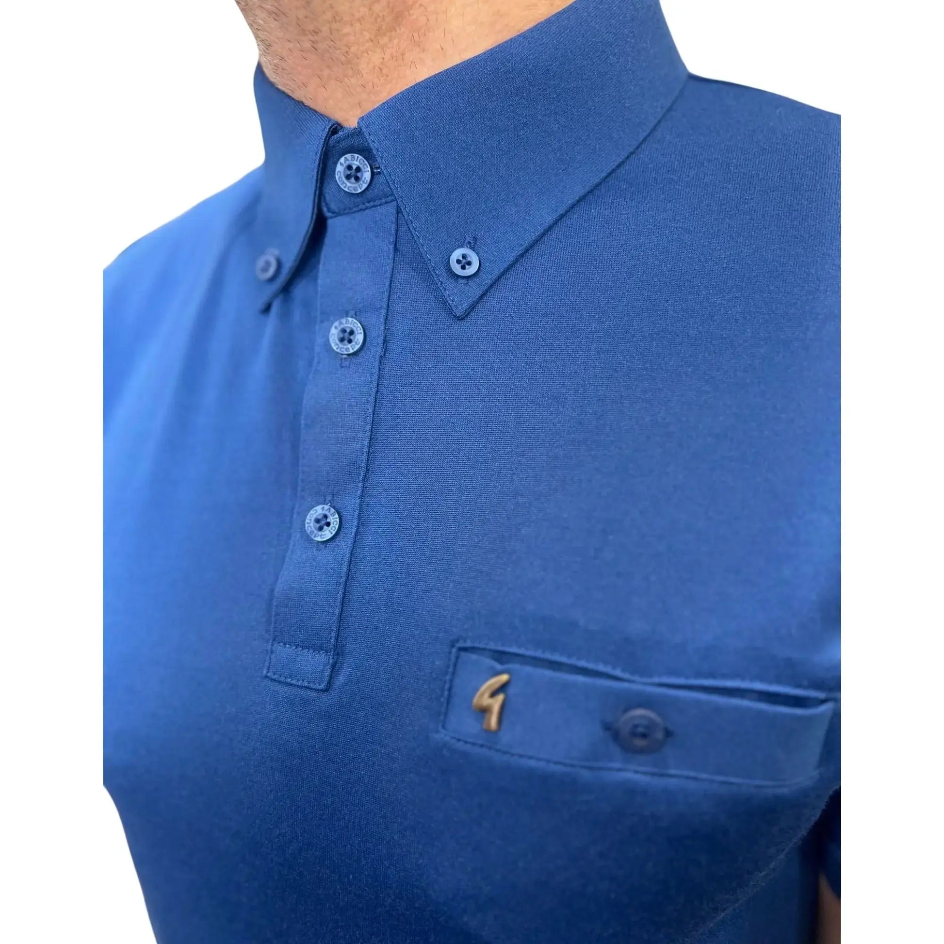 Buy Gabicci Vintage Ladro Skyway Blue Button-Down Collar Polo Shirt | Short-Sleeved Polo Shirtss at Woven Durham