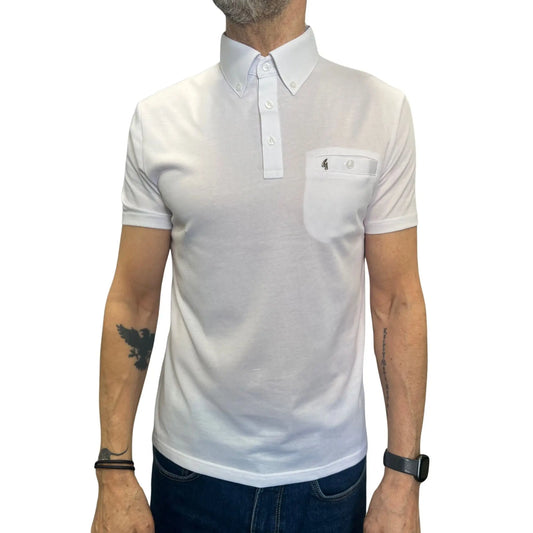 Buy Gabicci Vintage Ladro White Button-Down Collar Polo Shirt | Short-Sleeved Polo Shirtss at Woven Durham
