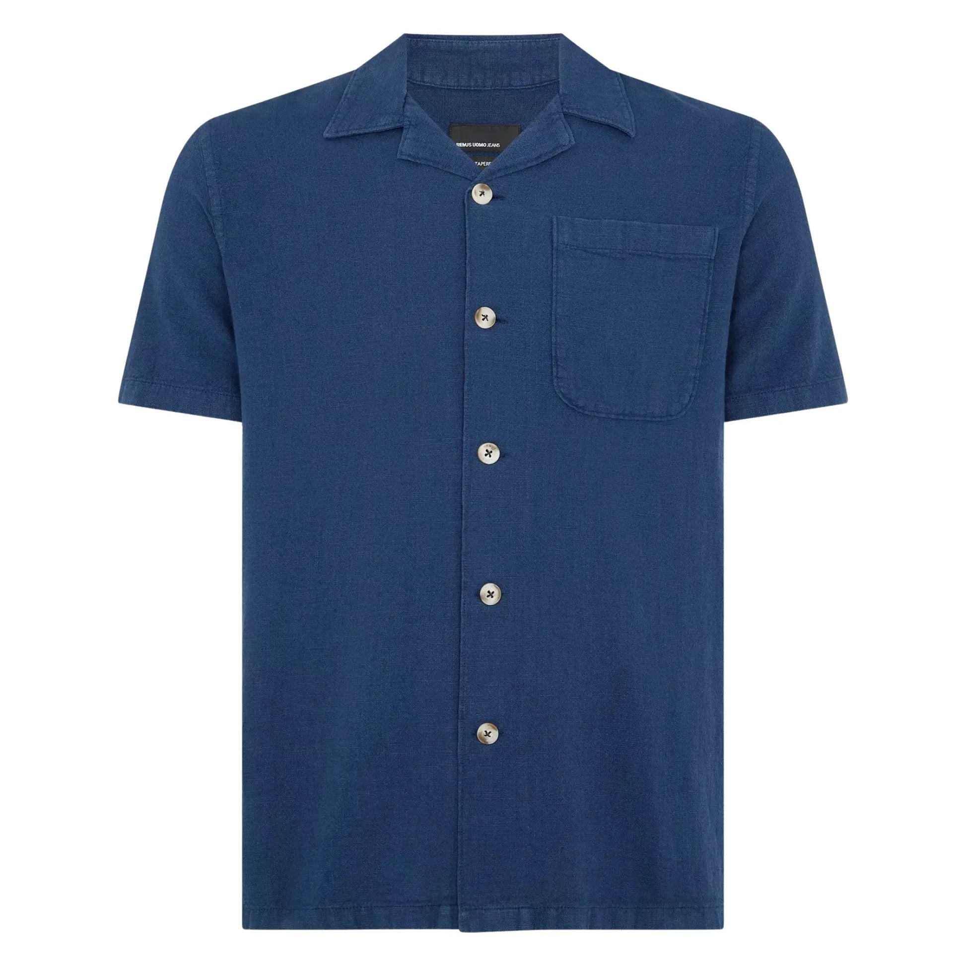 Buy Remus Uomo Linen Short Sleeve Shirt - Denim | Short-Sleeved Shirtss at Woven Durham