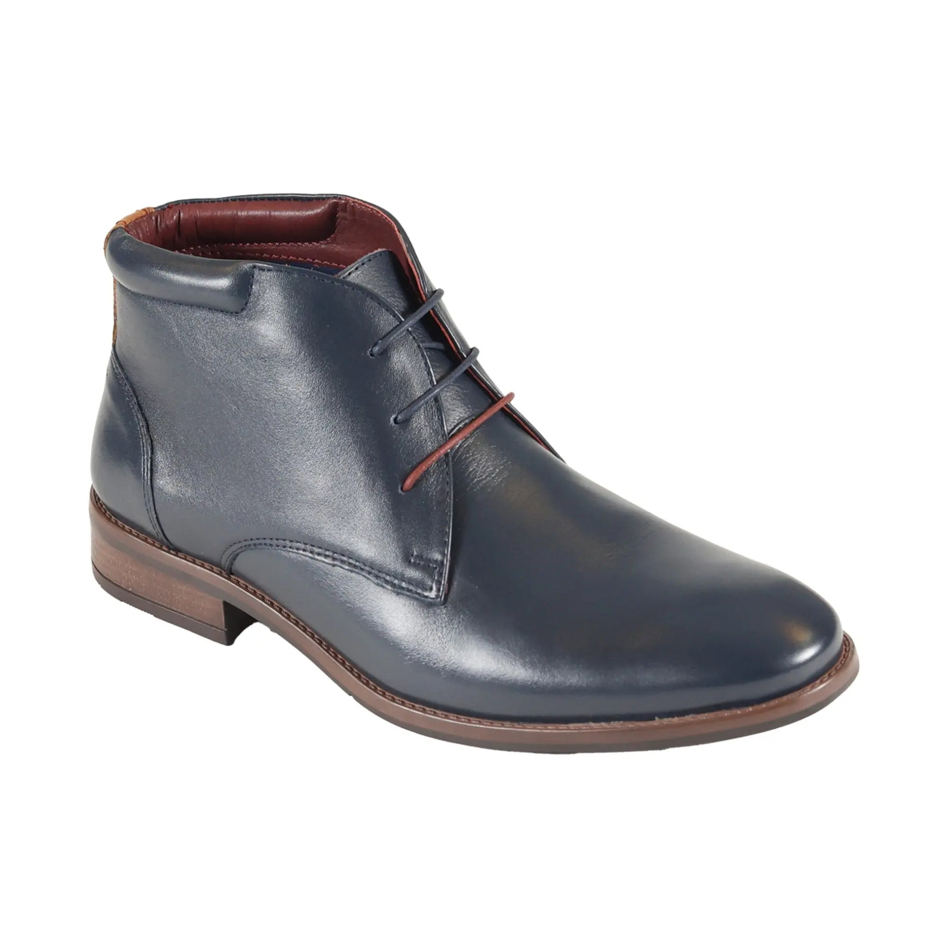 Buy Front Logan Leather Chukka Boots - Navy | Chukka Bootss at Woven Durham