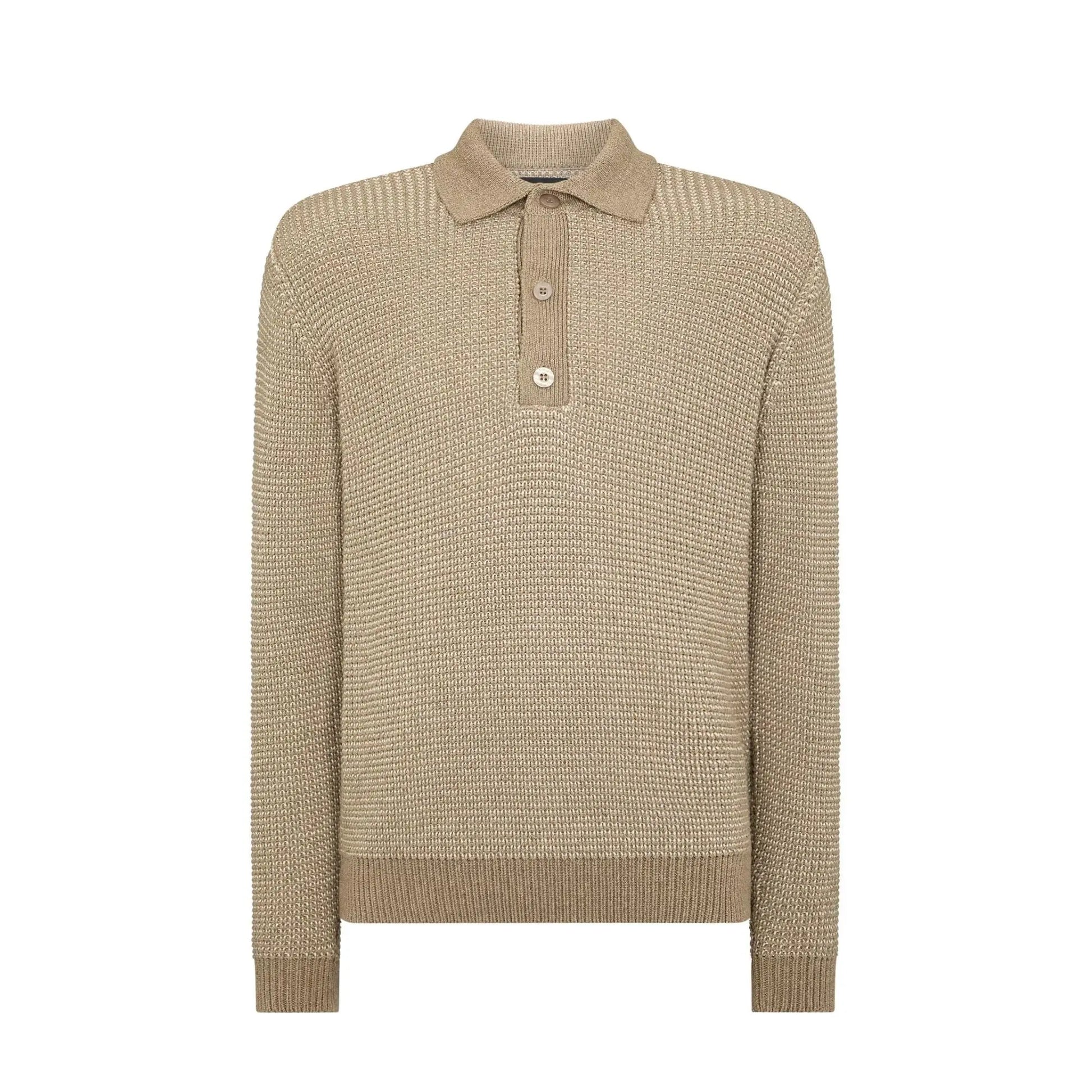 Buy Remus Uomo Long-Sleeved Knitted Polo - Beige | Long-Sleeved Polo Shirtss at Woven Durham