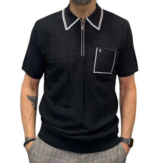 Buy Gabicci Vintage Marr Quarter-Zip Knitted Polo Shirt - Navy | Short-Sleeved Polo Shirtss at Woven Durham