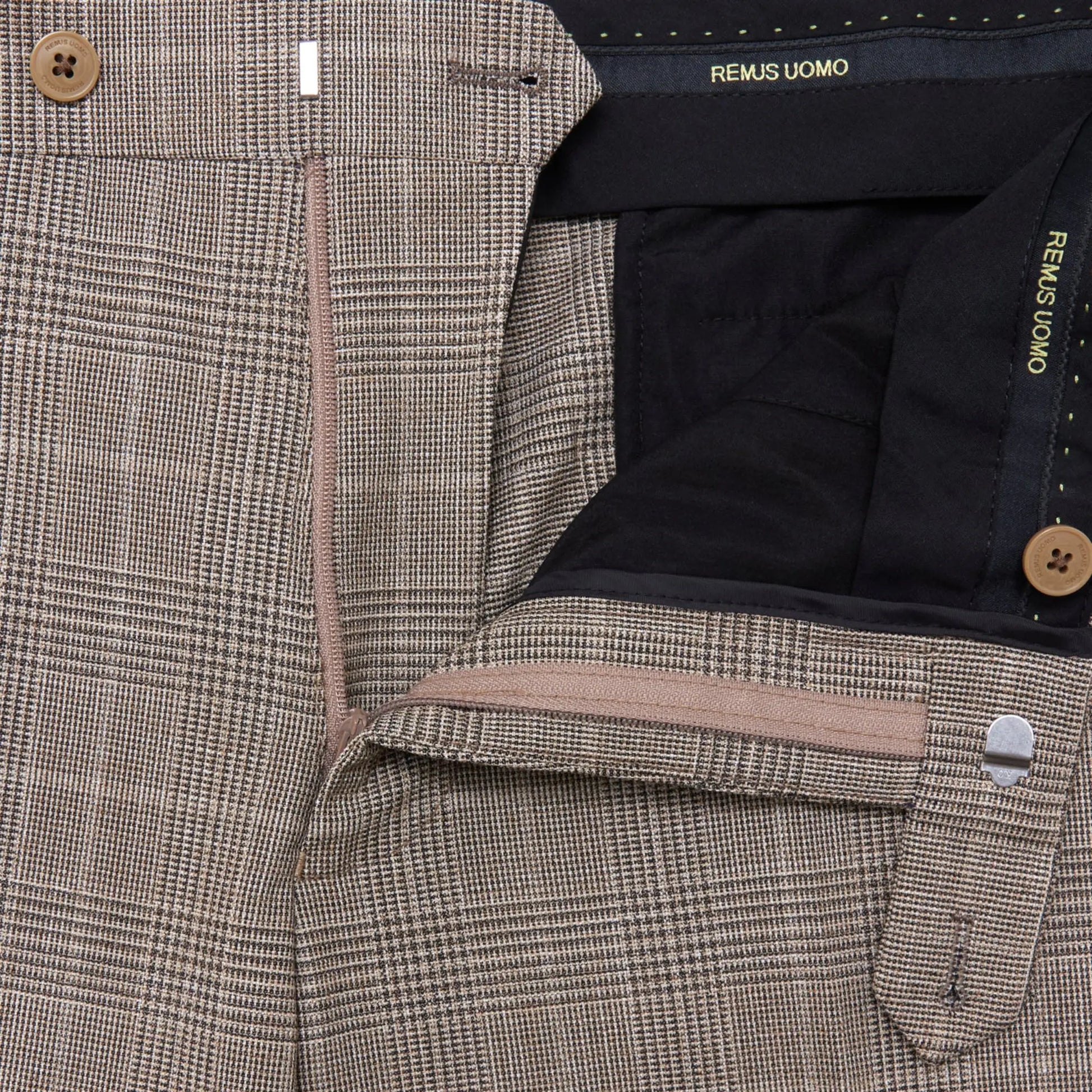 Buy Remus Uomo Matteo Prince of Wales Suit Trousers - Brown | Suit Trouserss at Woven Durham