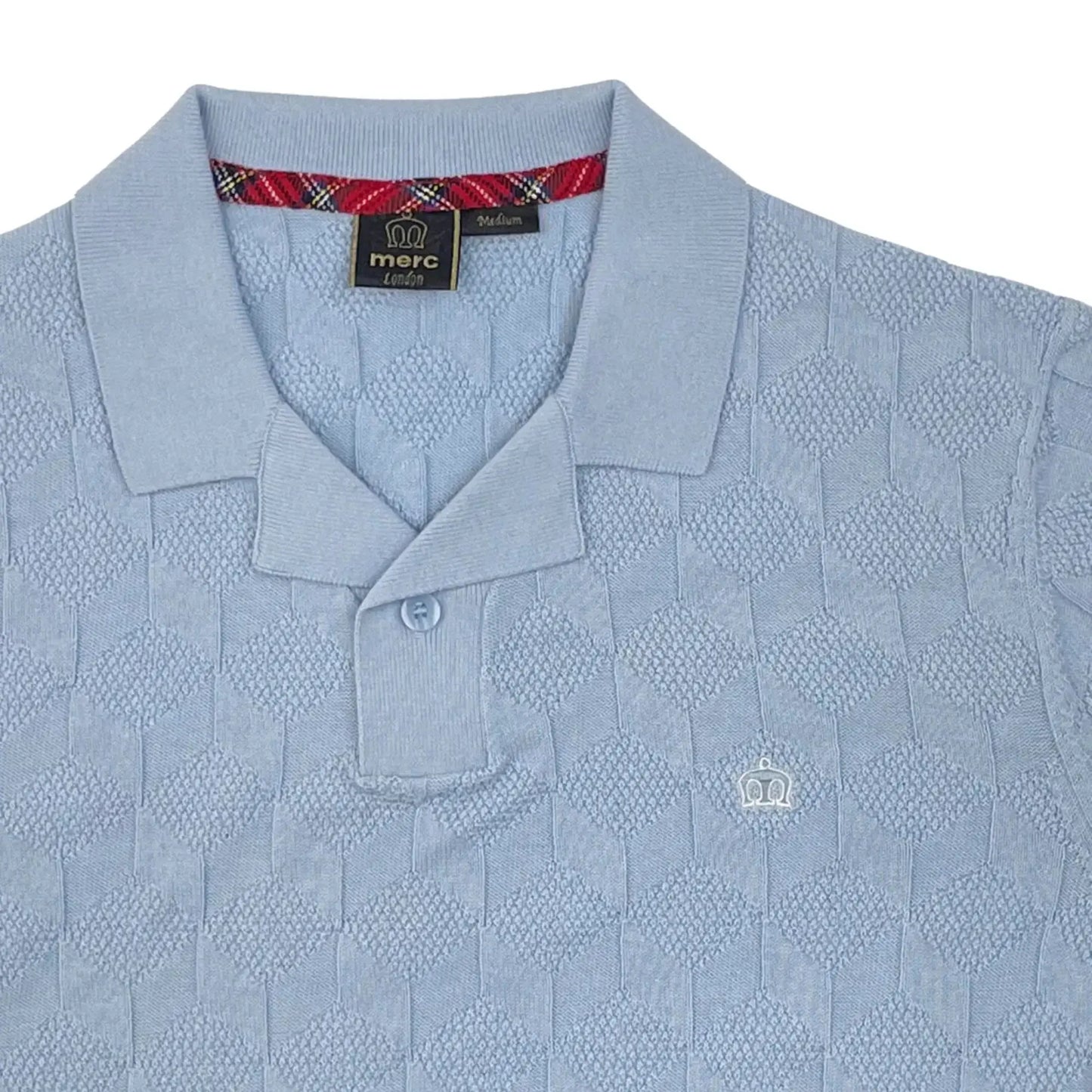 Buy Merc London Nathan Knitted Polo Shirt - Sky | Short-Sleeved Polo Shirtss at Woven Durham