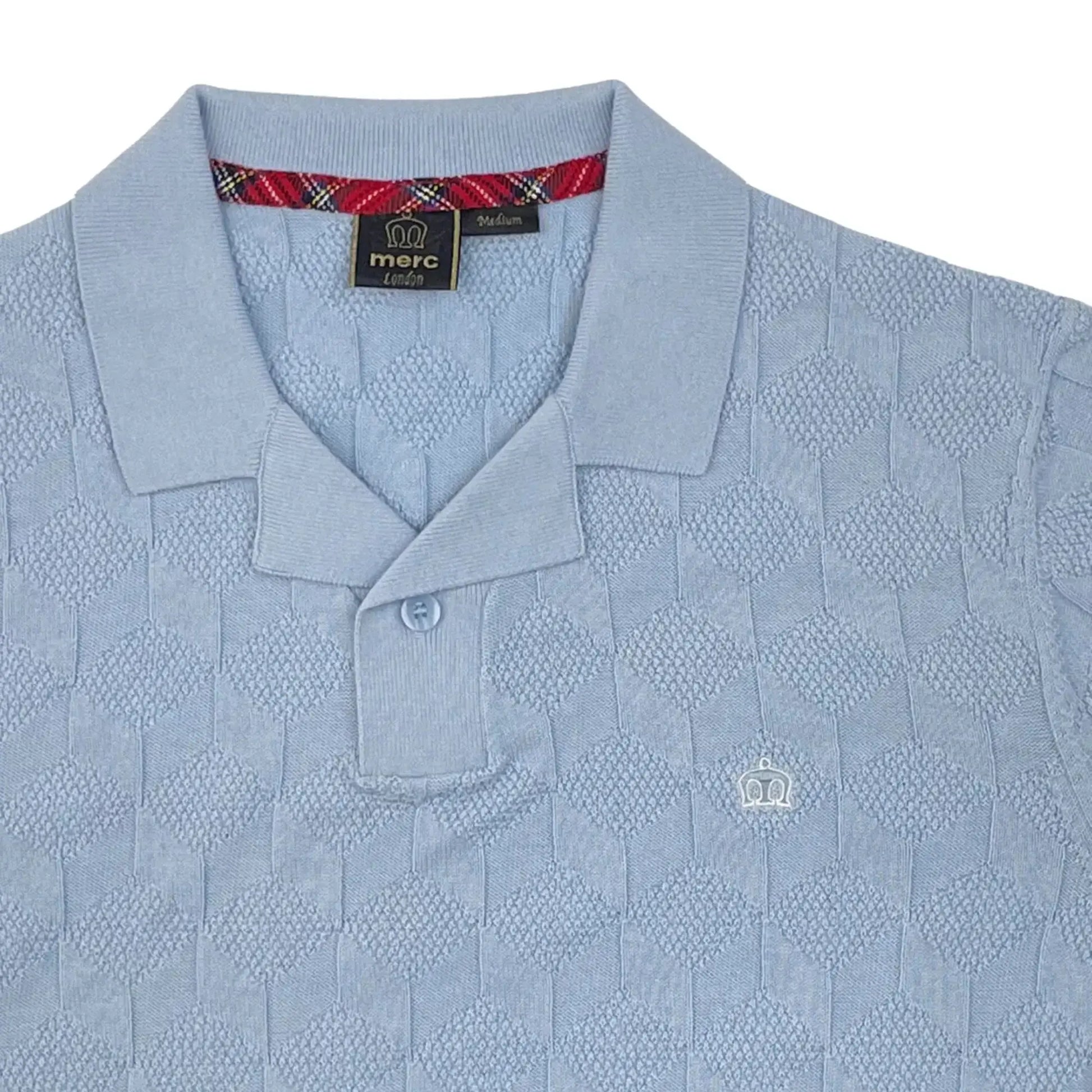 Buy Merc London Nathan Knitted Polo Shirt - Sky | Short-Sleeved Polo Shirtss at Woven Durham