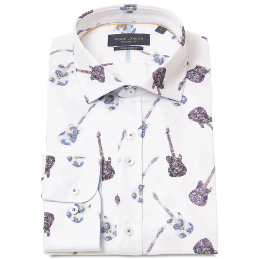 Buy Guide London Paisley Guitar Print Long Sleeve Shirt - White | Long-Sleeved Shirtss at Woven Durham