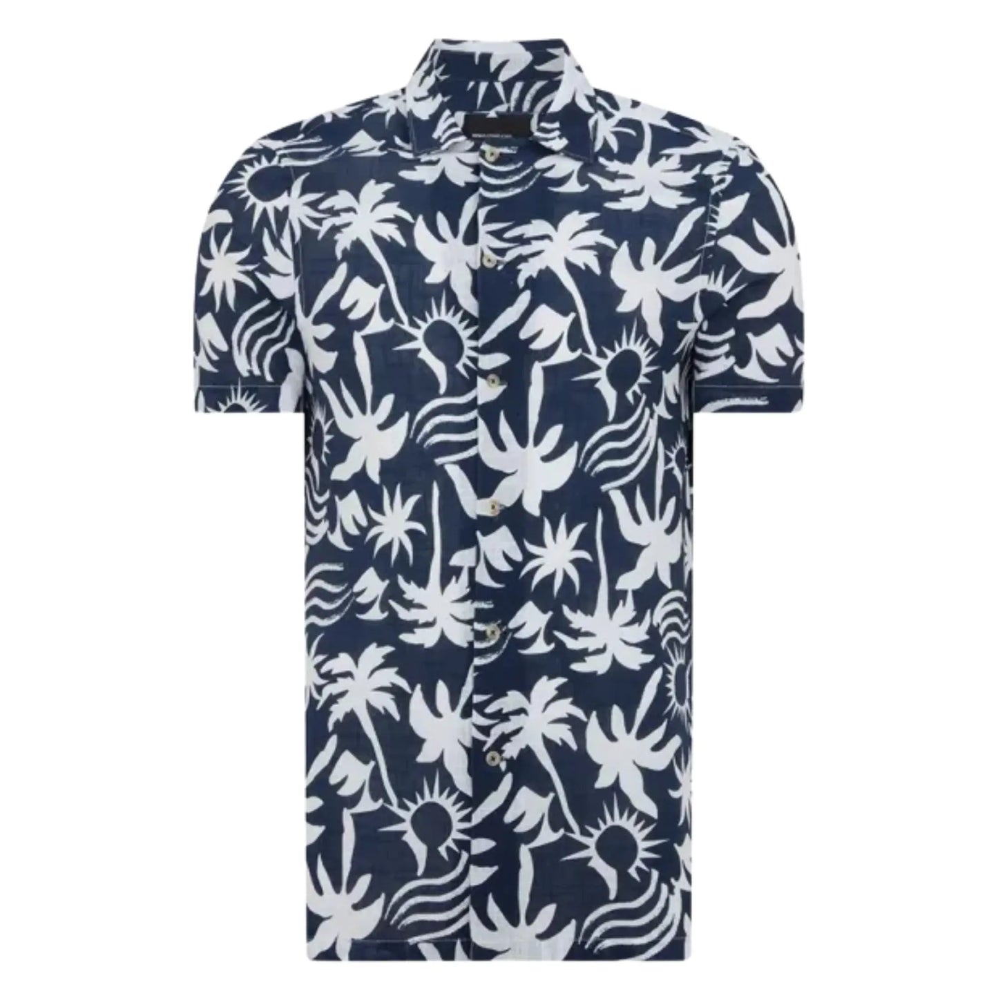 Buy Remus Uomo Palm Tree Print Short-Sleeve Shirt - Navy | Short-Sleeved Polo Shirtss at Woven Durham