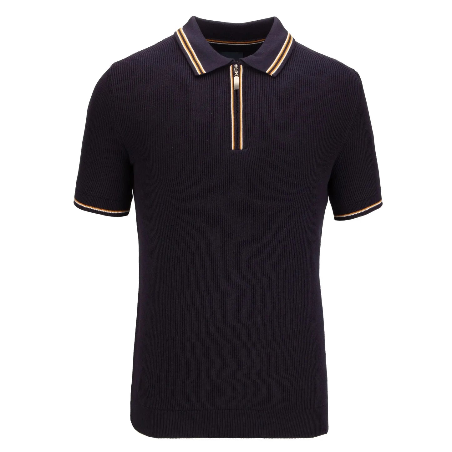 Buy Guide London Quarter Zip Knitted Polo - Navy | Short-Sleeved Polo Shirtss at Woven Durham