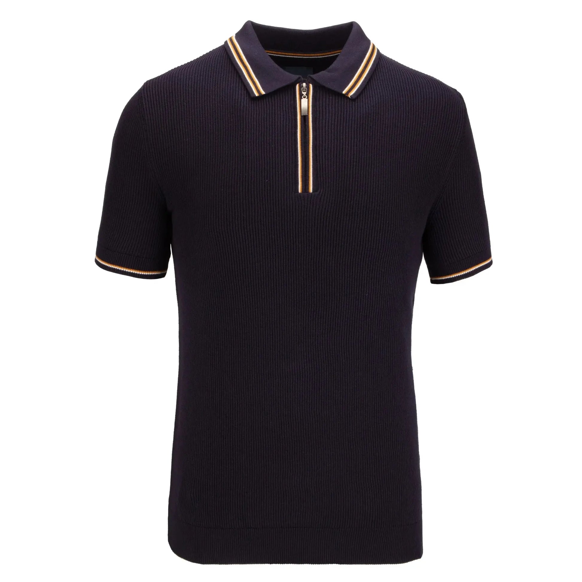 Buy Guide London Quarter Zip Knitted Polo - Navy | Short-Sleeved Polo Shirtss at Woven Durham