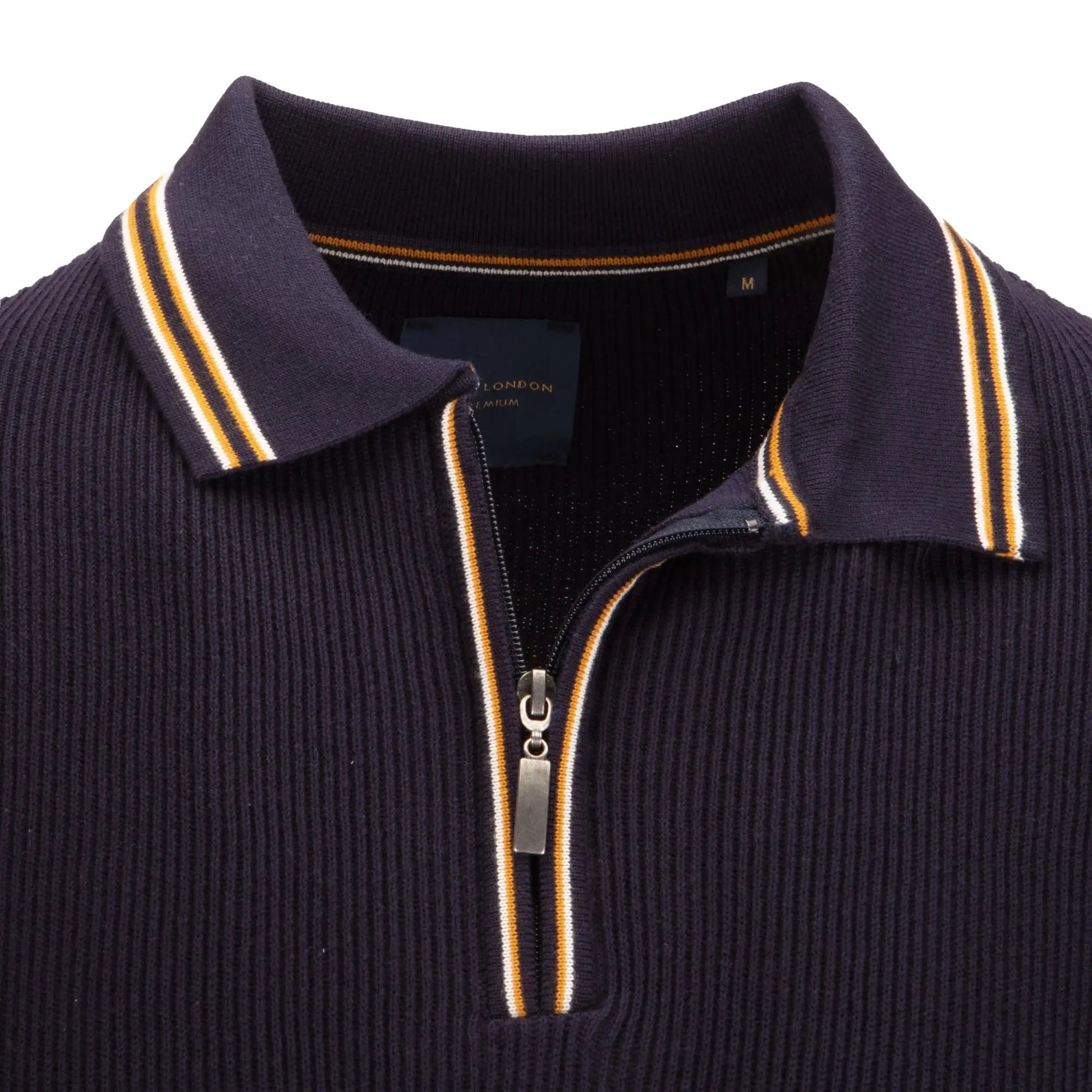 Buy Guide London Quarter Zip Knitted Polo - Navy | Short-Sleeved Polo Shirtss at Woven Durham