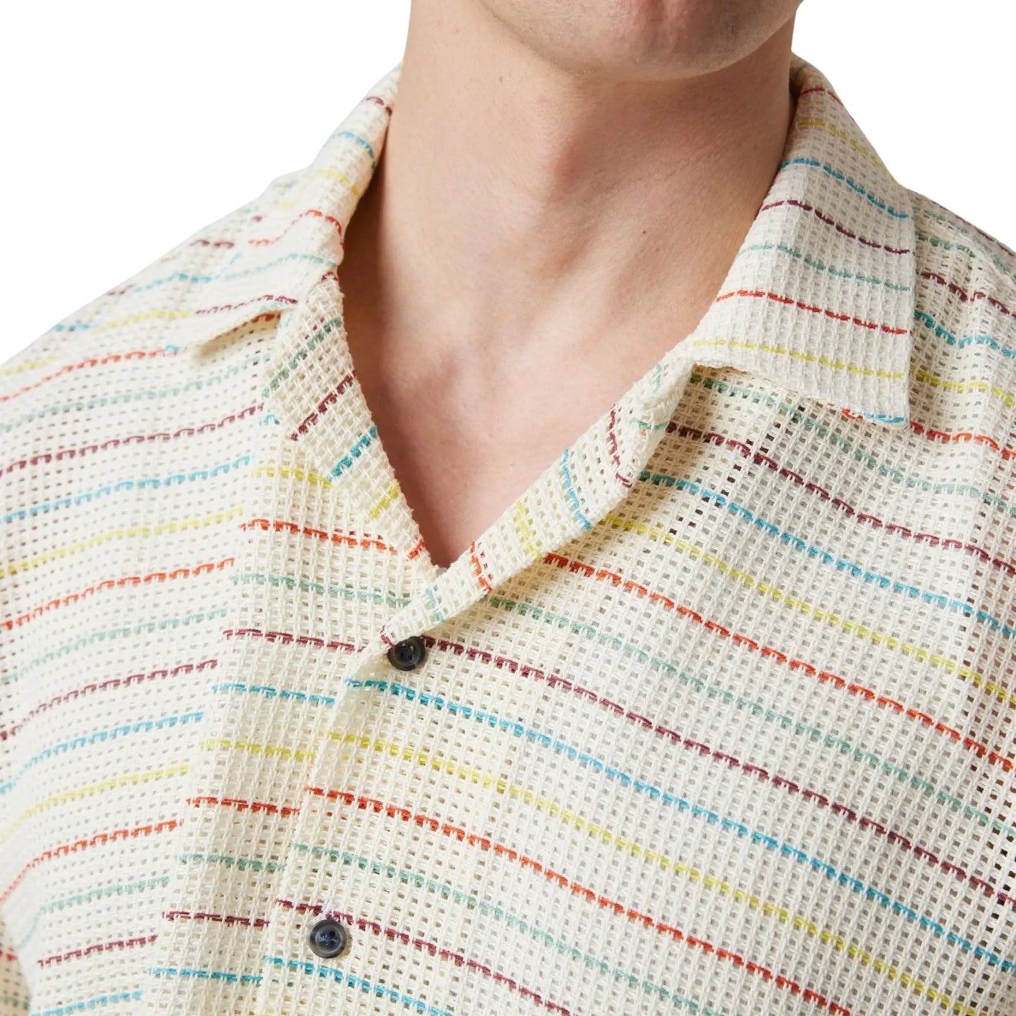 Buy Peregrine Quay Cuban Collar Shirt - Sunset Stripe | Short-Sleeved Shirtss at Woven Durham