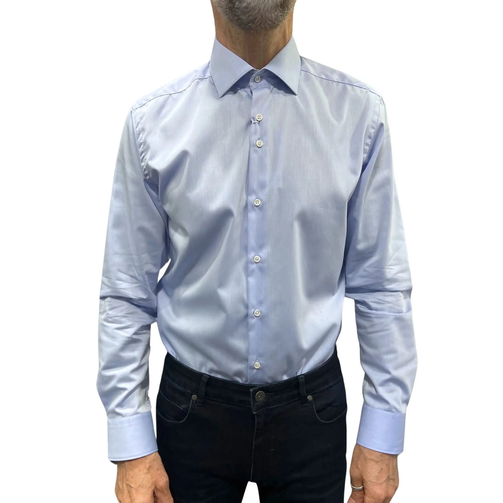 Buy Marnelli Sartoria Sateen Long-Sleeve Shirt - Sky Blue | Long-Sleeved Shirtss at Woven Durham