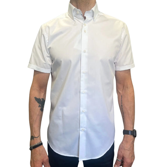 Buy Marnelli Sartoria Sateen Short-Sleeve Shirt - White | Short-Sleeved Shirtss at Woven Durham